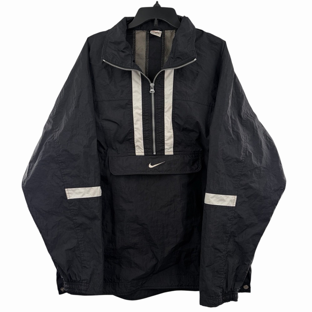 Vtg 90s Nike AIR Quarter Zip Pullover Windbreaker Jacket Mens XL Black Nylon Ret